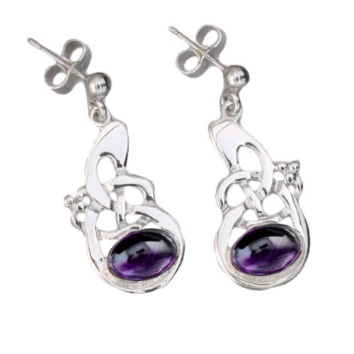 Image 1 of Celtic Knot Purple Amethyst Drop Sterling Silver Drop Earrings