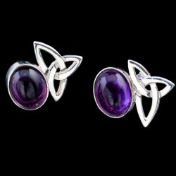 Celtic Star Trinity Knot Oval Purple Amethyst Stud Sterling Silver Earrings