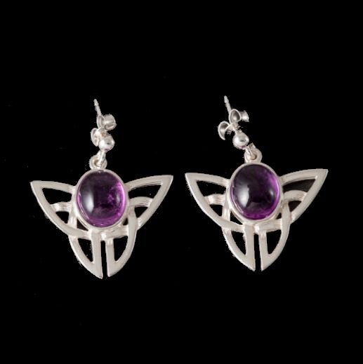 Image 0 of Celtic Knot Oval Purple Amethyst Drop Sterling Silver Earrings