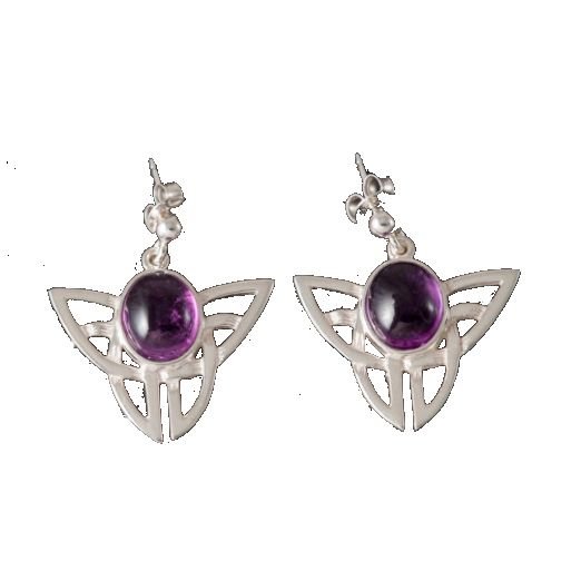 Image 1 of Celtic Knot Oval Purple Amethyst Drop Sterling Silver Earrings