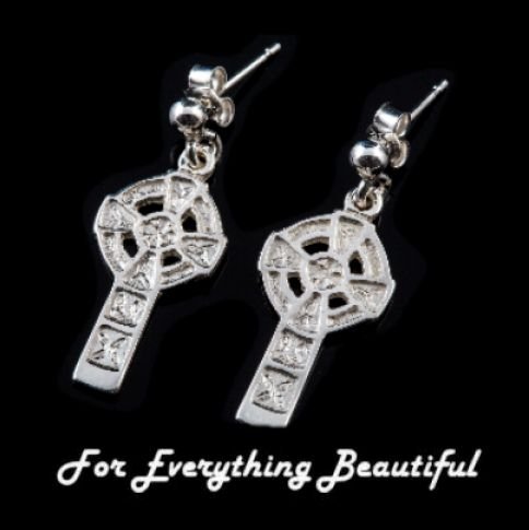 Image 0 of Celtic Cross Traditional Small Drop Sterling Silver Earrings