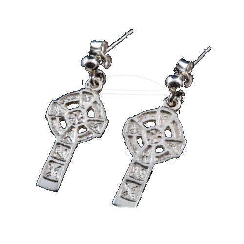 Image 1 of Celtic Cross Traditional Small Drop Sterling Silver Earrings