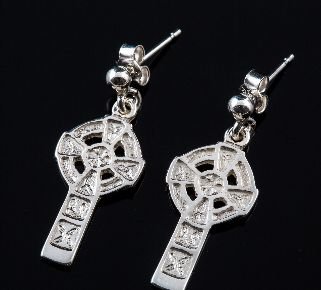 Image 2 of Celtic Cross Traditional Small Drop Sterling Silver Earrings