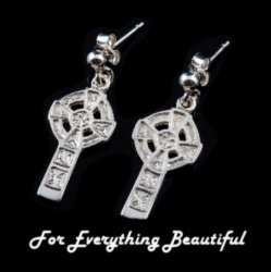 Celtic Cross Traditional Small Drop Sterling Silver Earrings