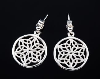 Image 2 of Celtic Knotwork Circular Small Drop Sterling Silver Earrings