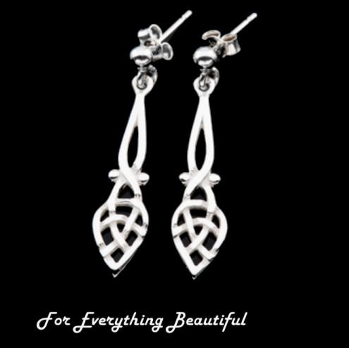 Image 0 of Celtic Long Knotwork Motif Sterling Silver Drop Earrings