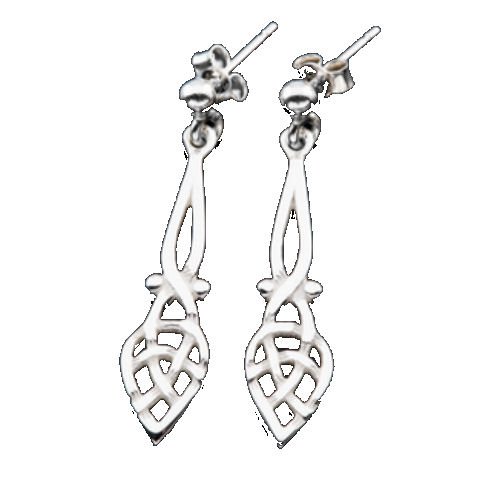 Image 1 of Celtic Long Knotwork Motif Sterling Silver Drop Earrings