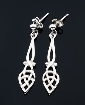 Image 2 of Celtic Long Knotwork Motif Sterling Silver Drop Earrings