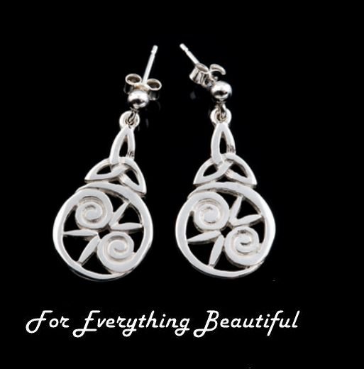 Image 0 of Celtic Floral Design Trinity Knot Drop Sterling Silver Earrings