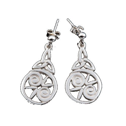 Image 1 of Celtic Floral Design Trinity Knot Drop Sterling Silver Earrings
