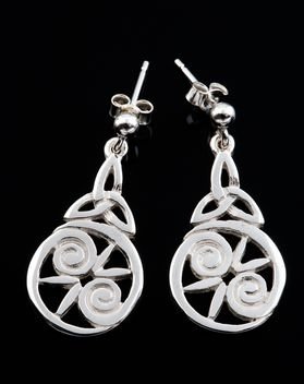 Image 2 of Celtic Floral Design Trinity Knot Drop Sterling Silver Earrings