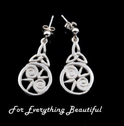 Celtic Floral Design Trinity Knot Drop Sterling Silver Earrings