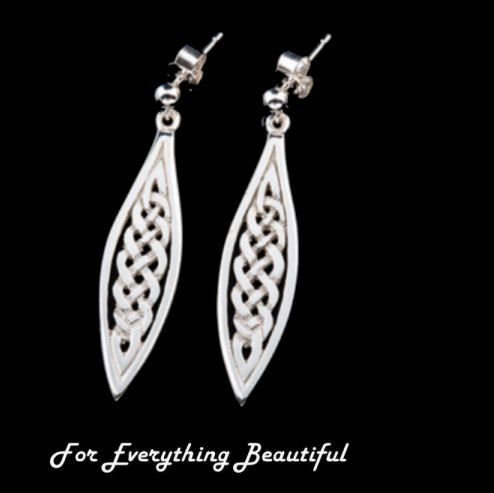 Image 0 of Celtic Elongated Woven Knotwork Design Sterling Silver Drop Earrings