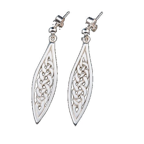 Image 1 of Celtic Elongated Woven Knotwork Design Sterling Silver Drop Earrings