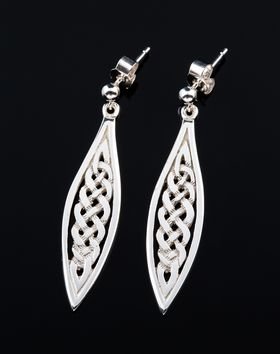 Image 2 of Celtic Elongated Woven Knotwork Design Sterling Silver Drop Earrings