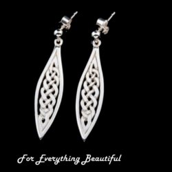 Celtic Elongated Woven Knotwork Design Sterling Silver Drop Earrings
