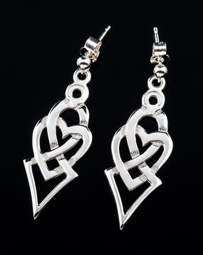Image 2 of Celtic Heart Entwined Double Design Sterling Silver Earrings