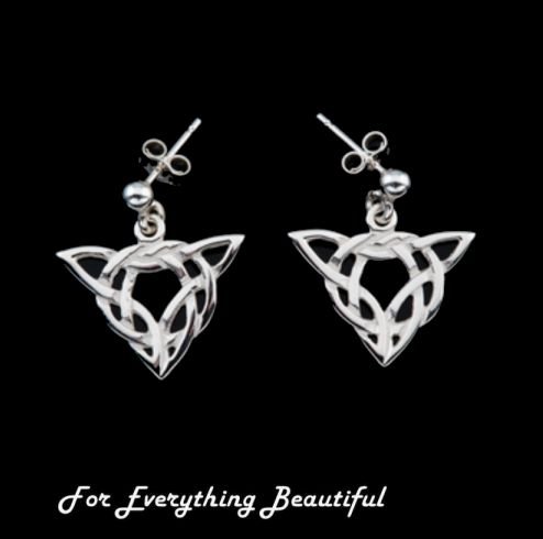 Image 0 of Celtic Knotwork Triangular Motif Sterling Silver Drop Earrings