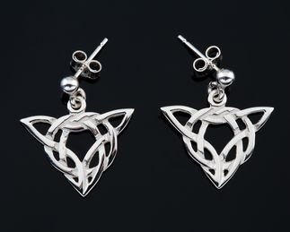 Image 2 of Celtic Knotwork Triangular Motif Sterling Silver Drop Earrings