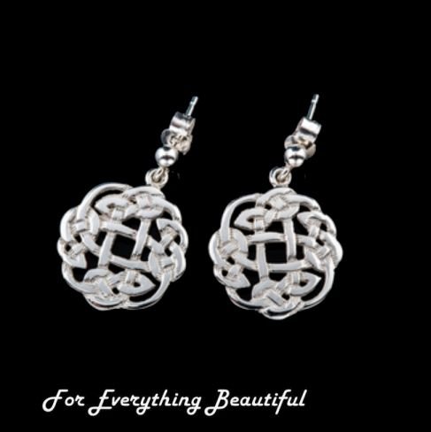 Image 0 of Celtic Floral Puff Motif Small Drop Sterling Silver Earrings