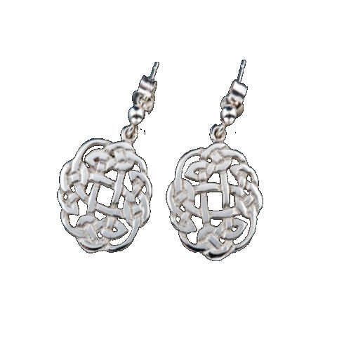 Image 1 of Celtic Floral Puff Motif Small Drop Sterling Silver Earrings