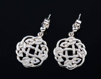 Image 2 of Celtic Floral Puff Motif Small Drop Sterling Silver Earrings