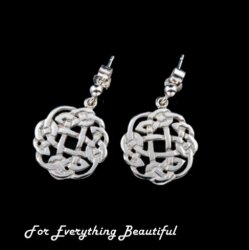 Celtic Floral Puff Motif Small Drop Sterling Silver Earrings