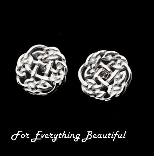 Image 0 of Celtic Floral Puff Motif Small Stud Sterling Silver Earrings