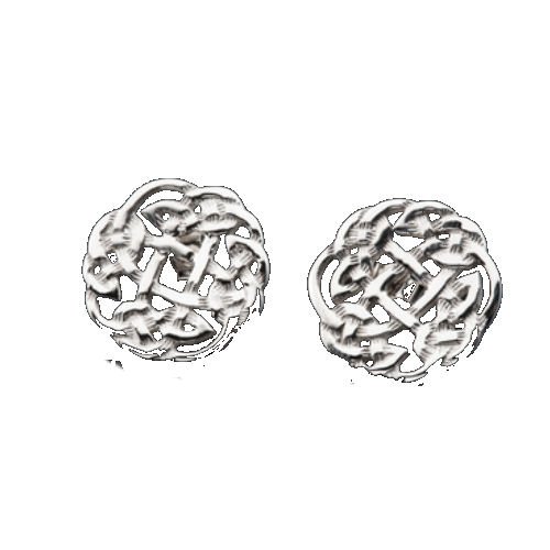 Image 1 of Celtic Floral Puff Motif Small Stud Sterling Silver Earrings