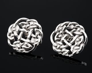 Image 2 of Celtic Floral Puff Motif Small Stud Sterling Silver Earrings