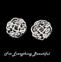 Celtic Floral Puff Motif Small Stud Sterling Silver Earrings