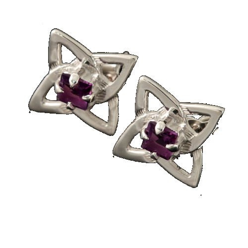 Image 1 of Celtic Star Motif Purple Amethyst Small Stud Sterling Silver Earrings