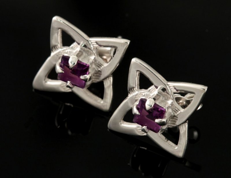 Image 2 of Celtic Star Motif Purple Amethyst Small Stud Sterling Silver Earrings