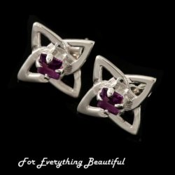 Celtic Star Motif Purple Amethyst Small Stud Sterling Silver Earrings