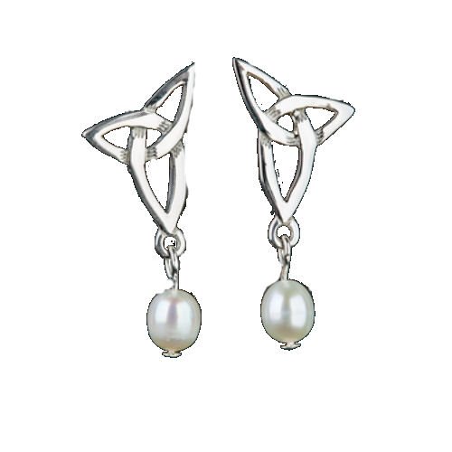 Image 1 of Celtic Knotwork Trinity Knot Twist Freshwater Pearl Sterling Silver Earrings