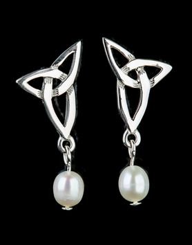 Image 2 of Celtic Knotwork Trinity Knot Twist Freshwater Pearl Sterling Silver Earrings