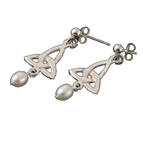 Image 1 of Celtic Knotwork Trinity Knot Freshwater Pearl Sterling Silver Earrings