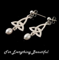Celtic Knotwork Trinity Knot Freshwater Pearl Sterling Silver Earrings