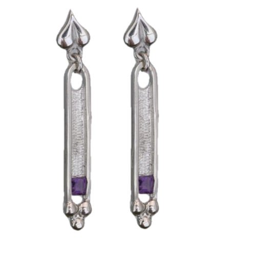 Image 1 of Art Deco Design Amethyst Sterling Silver Drop Earrings