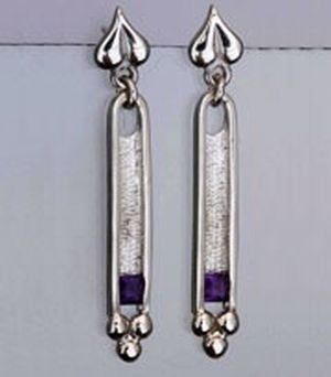 Image 2 of Art Deco Design Amethyst Sterling Silver Drop Earrings