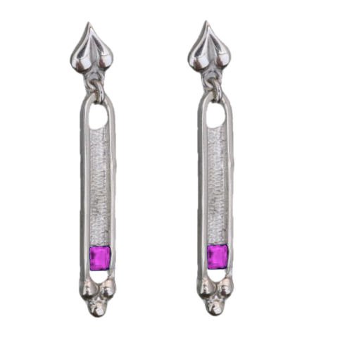 Image 1 of Art Deco Pink Tourmaline Sterling Silver Drop Earrings