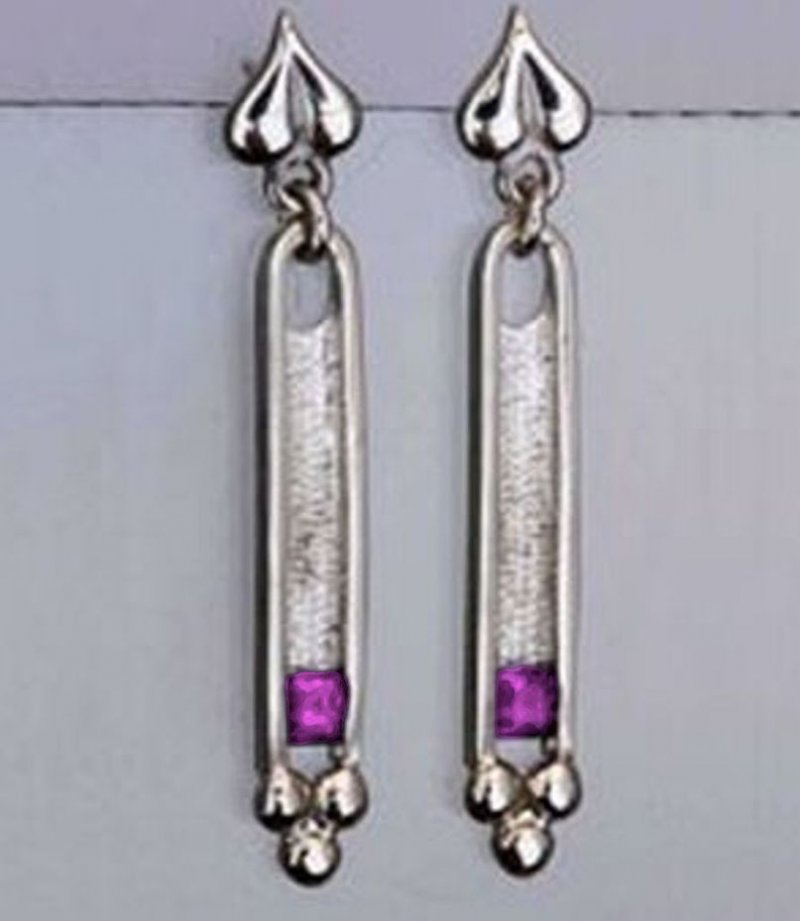 Image 2 of Art Deco Pink Tourmaline Sterling Silver Drop Earrings