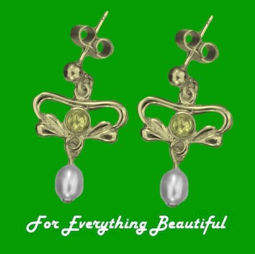 Image 0 of Art Nouveau Citrine Pearl 9K Yellow Gold Drop Earrings