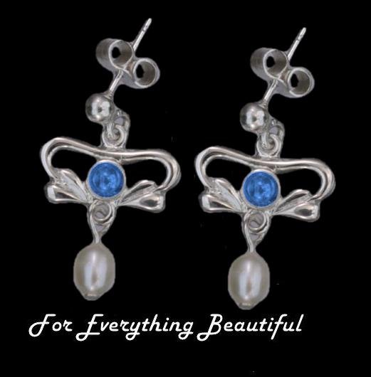 Image 0 of Art Nouveau Labradorite Pearl Sterling Silver Drop Earrings