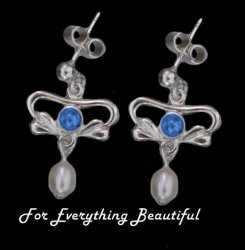 Art Nouveau Labradorite Pearl Sterling Silver Drop Earrings