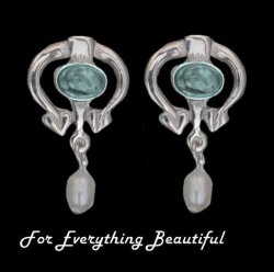 Art Nouveau Oval Blue Moonstone Pearl Sterling Silver Drop Earrings