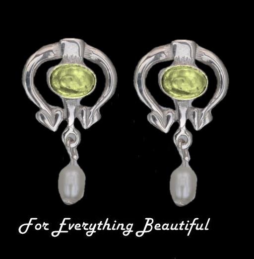 Image 0 of Art Nouveau Oval Citrine Pearl Sterling Silver Drop Earrings