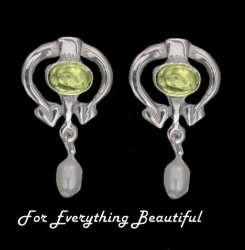 Art Nouveau Oval Citrine Pearl Sterling Silver Drop Earrings