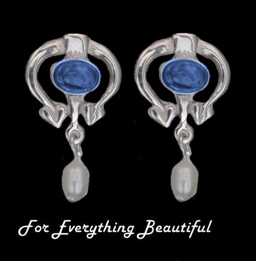 Image 0 of Art Nouveau Oval Labradorite Pearl Sterling Silver Drop Earrings