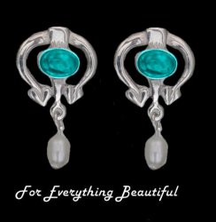 Art Nouveau Oval Turquoise Pearl Sterling Silver Drop Earrings